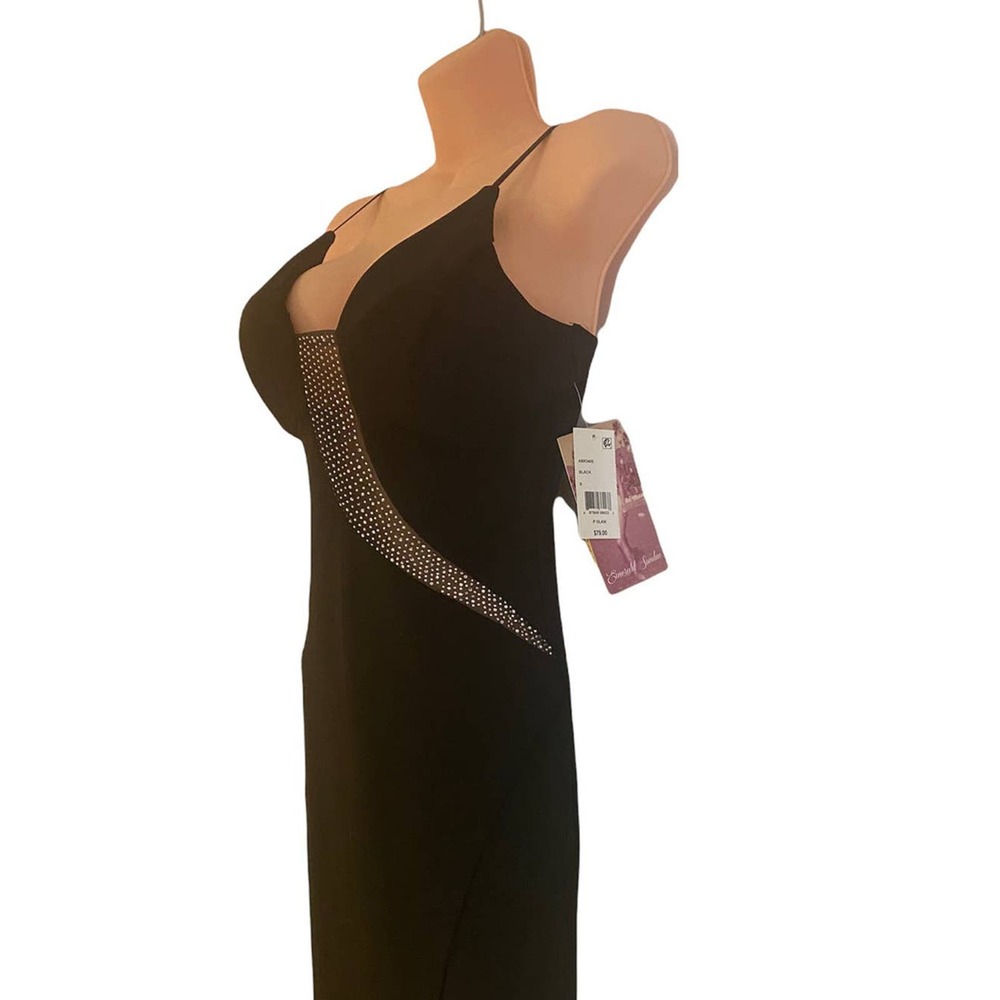 Rhinestone Jersey Knit Maxi EMERALD SUNDAE Black Prom Wedding Cocktail Dress - Picture 13 of 16